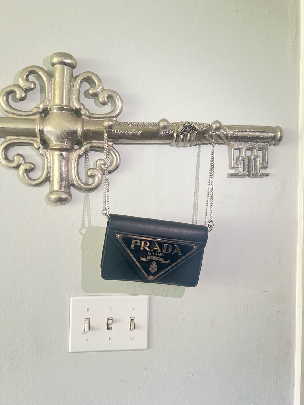 Prada Black Leather Crossbody with Silver Chain and Logo Plaque - Picture 4 of 8